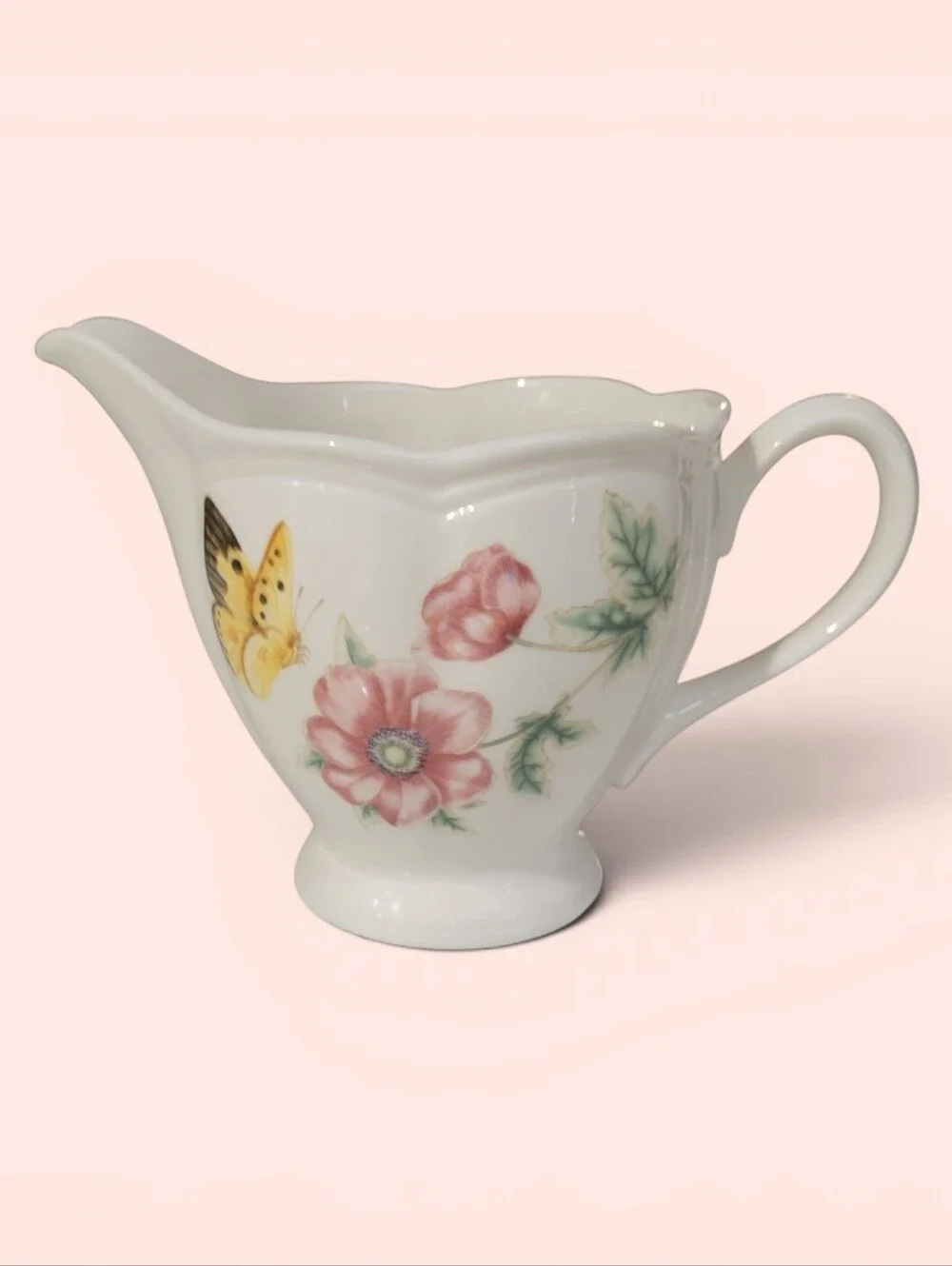 Lenox Butterfly Meadow Floral Porcelain Creamer Pitcher, EUC, Pink, Yellow, Blue